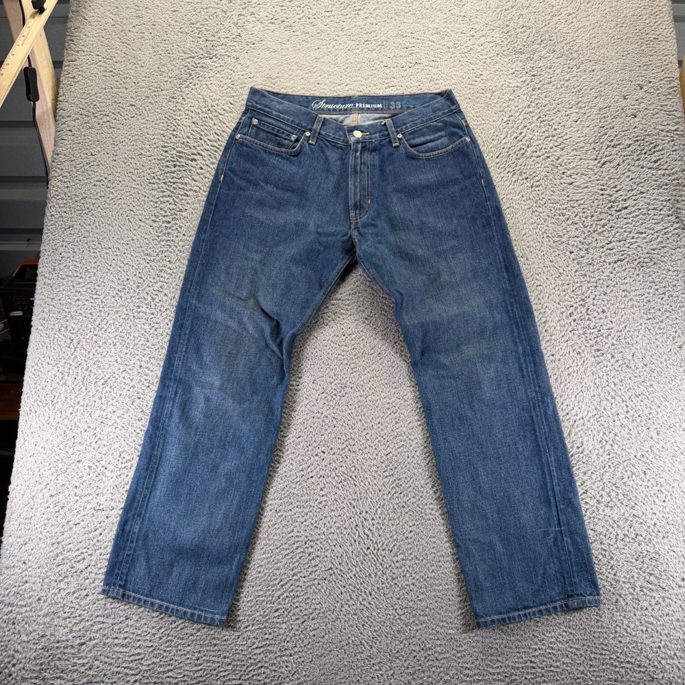 Structure Jeans Mens 33x30 Blue Cotton Denim Straight Slim Faded Travel Workwear